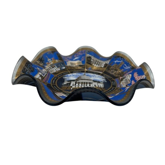 Washington D.C. Souvenir Decorative Fluted Glass Trinket Dish Iconic Landmarks - Picture 2 of 8